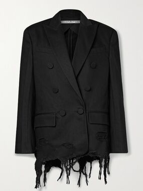 ALEXANDER WANG  Double-Breasted Frayed Denim Blazer Size 0